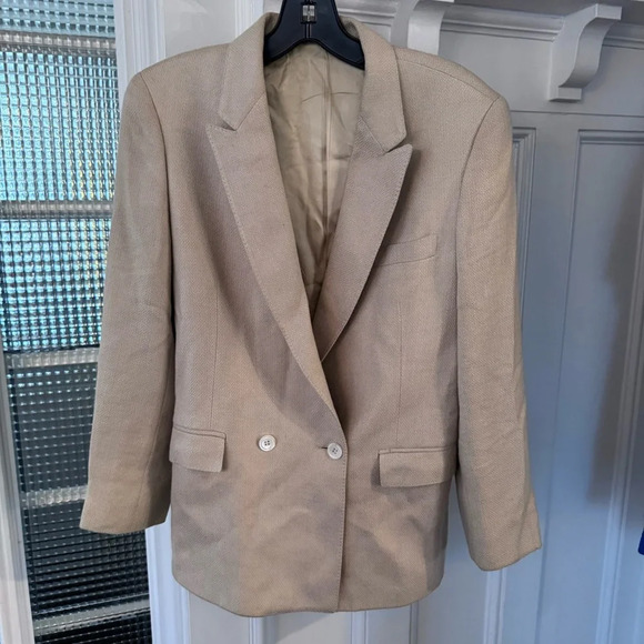Adagio Women’s Double Breasted Blazer Wool & Silk Size 8 Tan - Picture 2 of 12